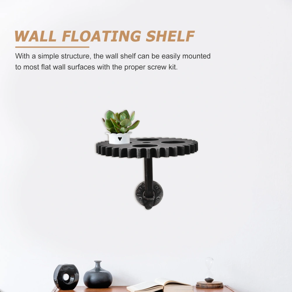 Gear Shaped Wall Floating Shelf Vintage Gear Pipe Structure Wall Mounted Floating Shelf