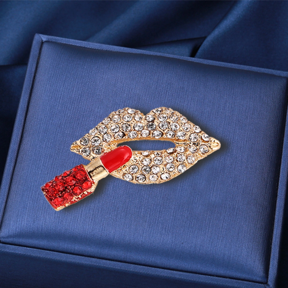 Lip Lipstick Brooch Pin Women Clothes Lapel Pin Rhinestone Brooch Pin Decoration