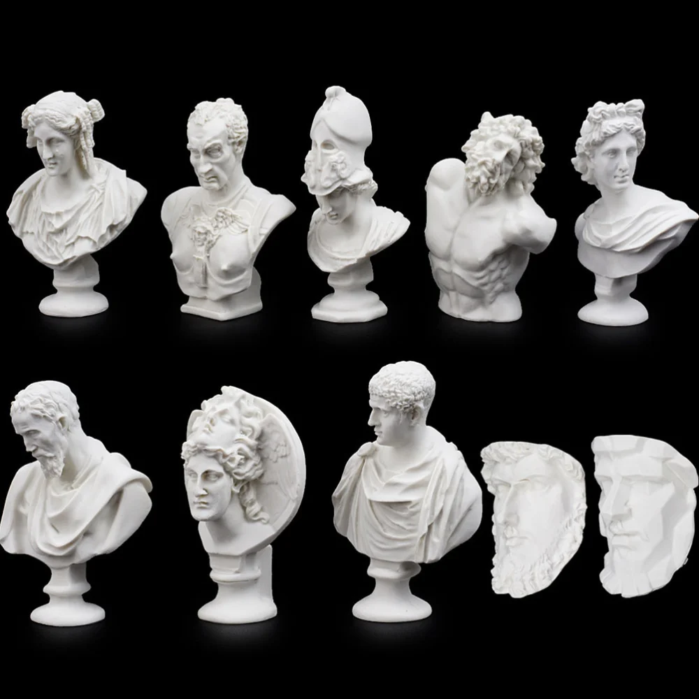 10pcs Miniature Greek Bust Model Mini Resin Plaster Bust Statue Desktop Ornament Painting Model