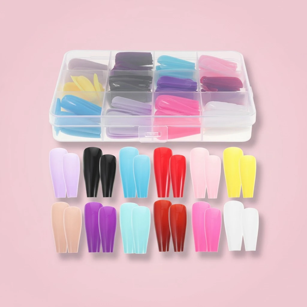1 Box Press on Nails Solid Color Nail Tips Long False Nails Full Cover Fake Nails