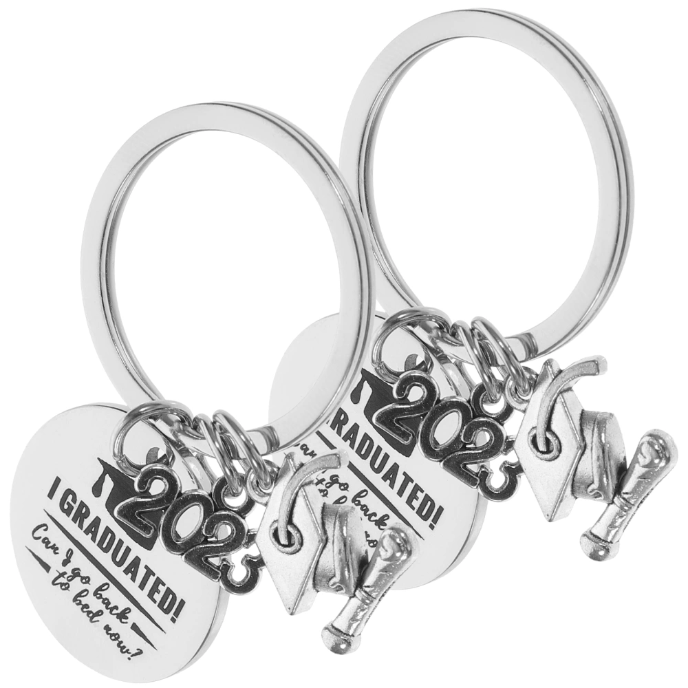 2Pcs Graduation Keychains Stainless Steel Graduation Key Rings Gift Bag Hanging Decors