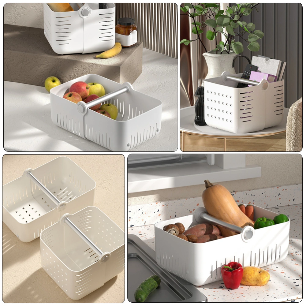 Collapsible Plastic Storage Basket Bathroom Organizer Draining Storage Basket with Handle