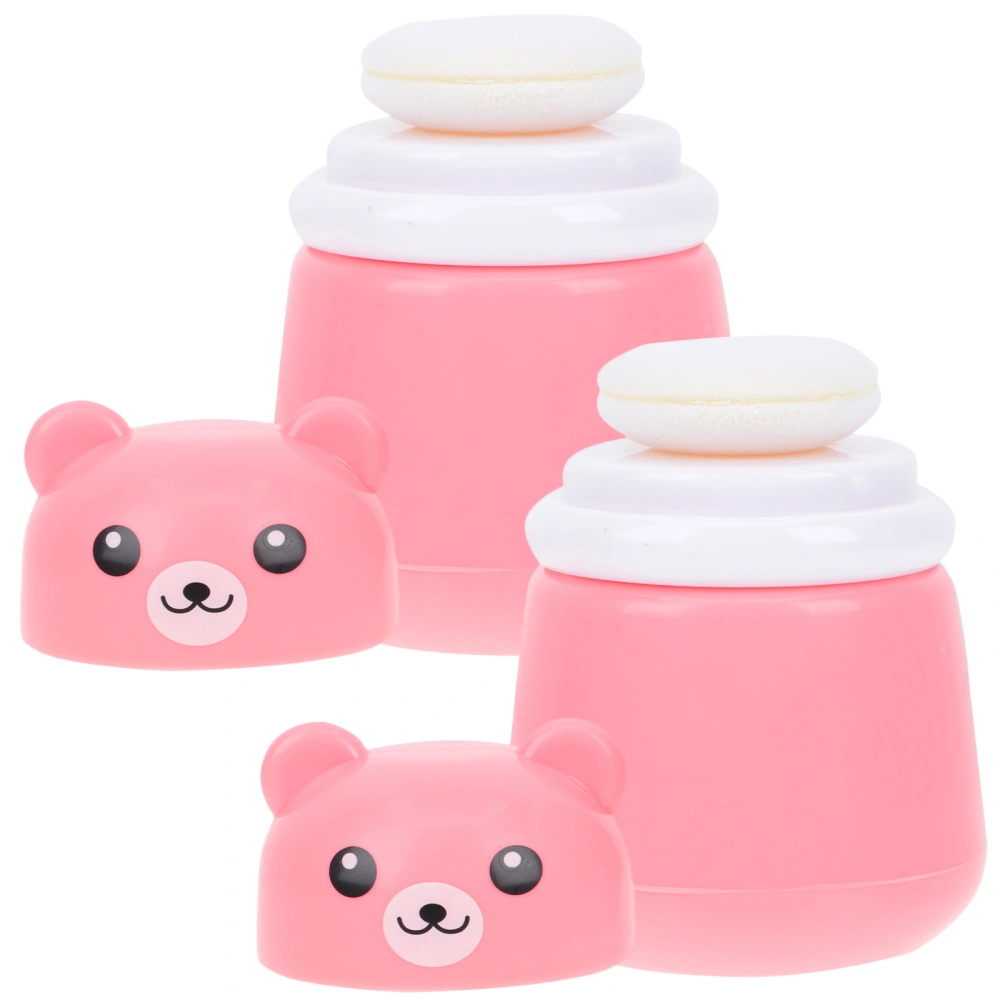 2Pcs Body Powder Case Powder Puff and Container Bear Shaped Powder Box Powder Puff Box