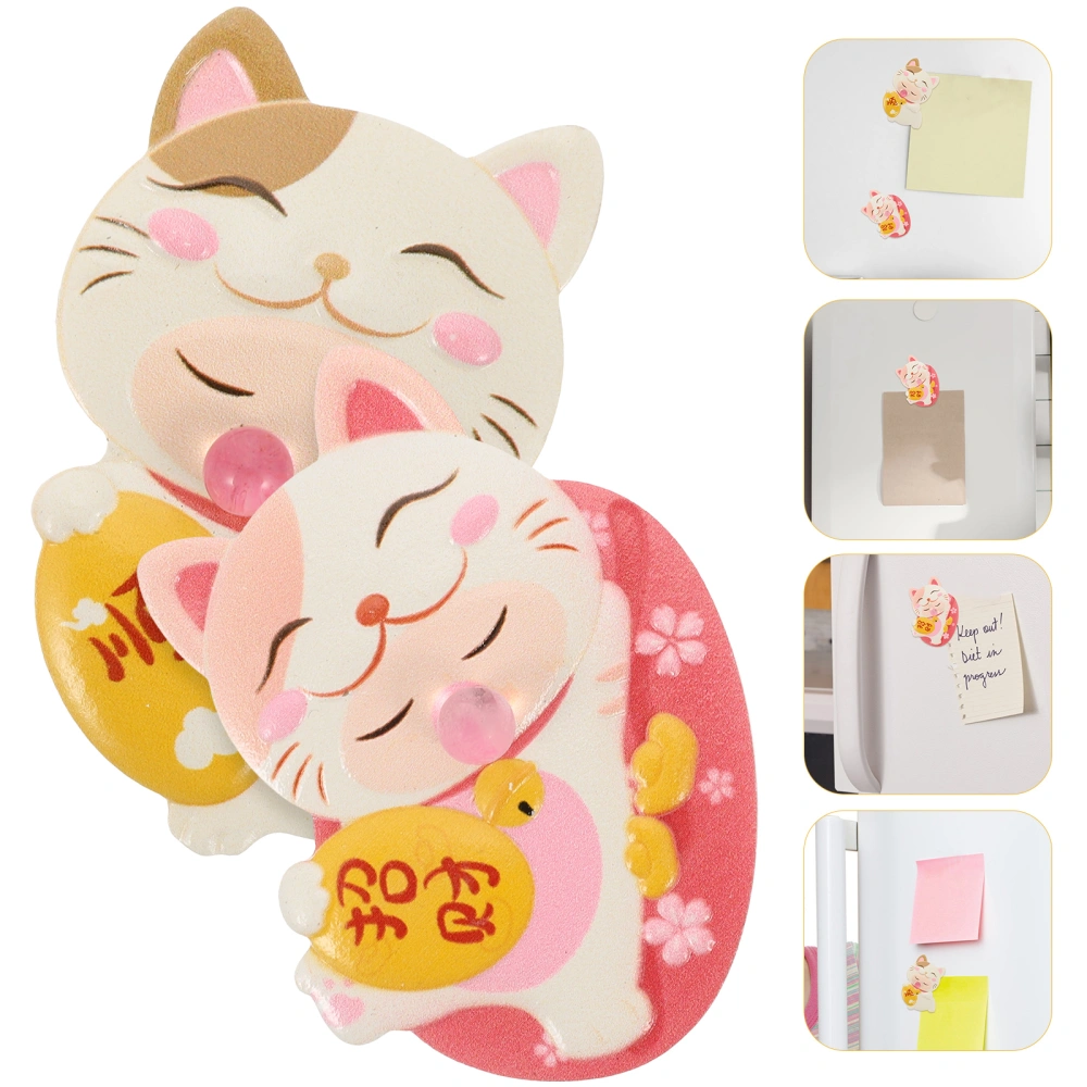 2Pcs Fortune Cat Fridge Magnets New Year Cat Magnetic Stickers 3D Fortune Cat Magnets Decors