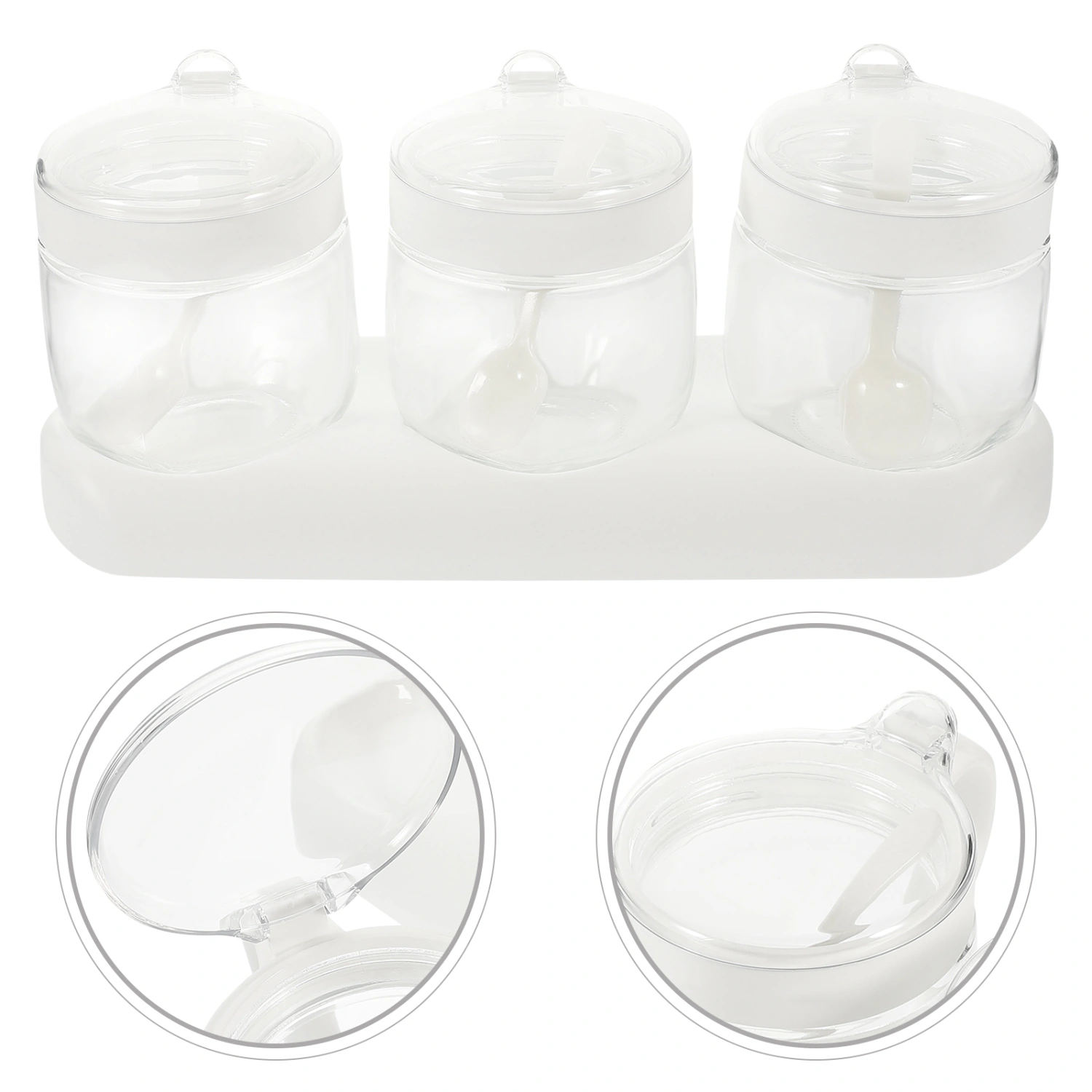 1 Set of Glass Seasoning Jar with Tray Clear Seasoning Container Spice Storage Holder