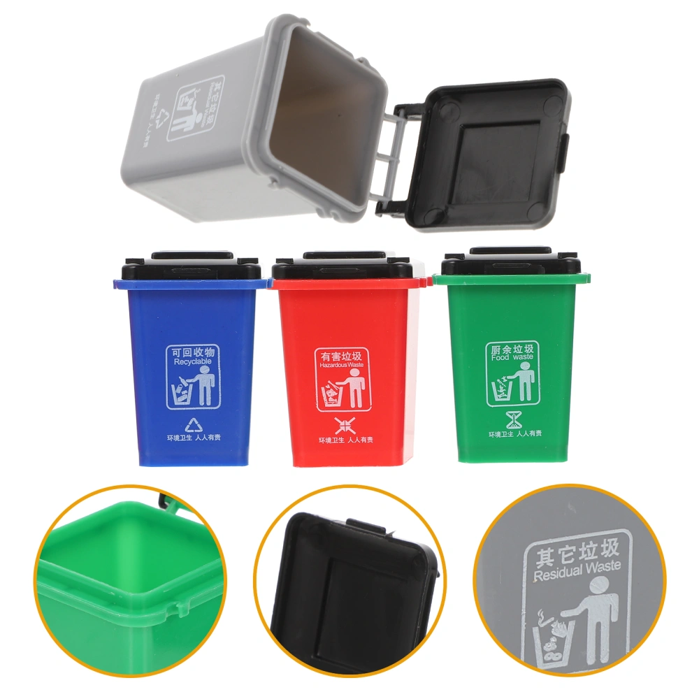 4Pcs Mini Trash Cans Model Kids Trash Cans Sorting Garbage Cans Miniature Scene Models