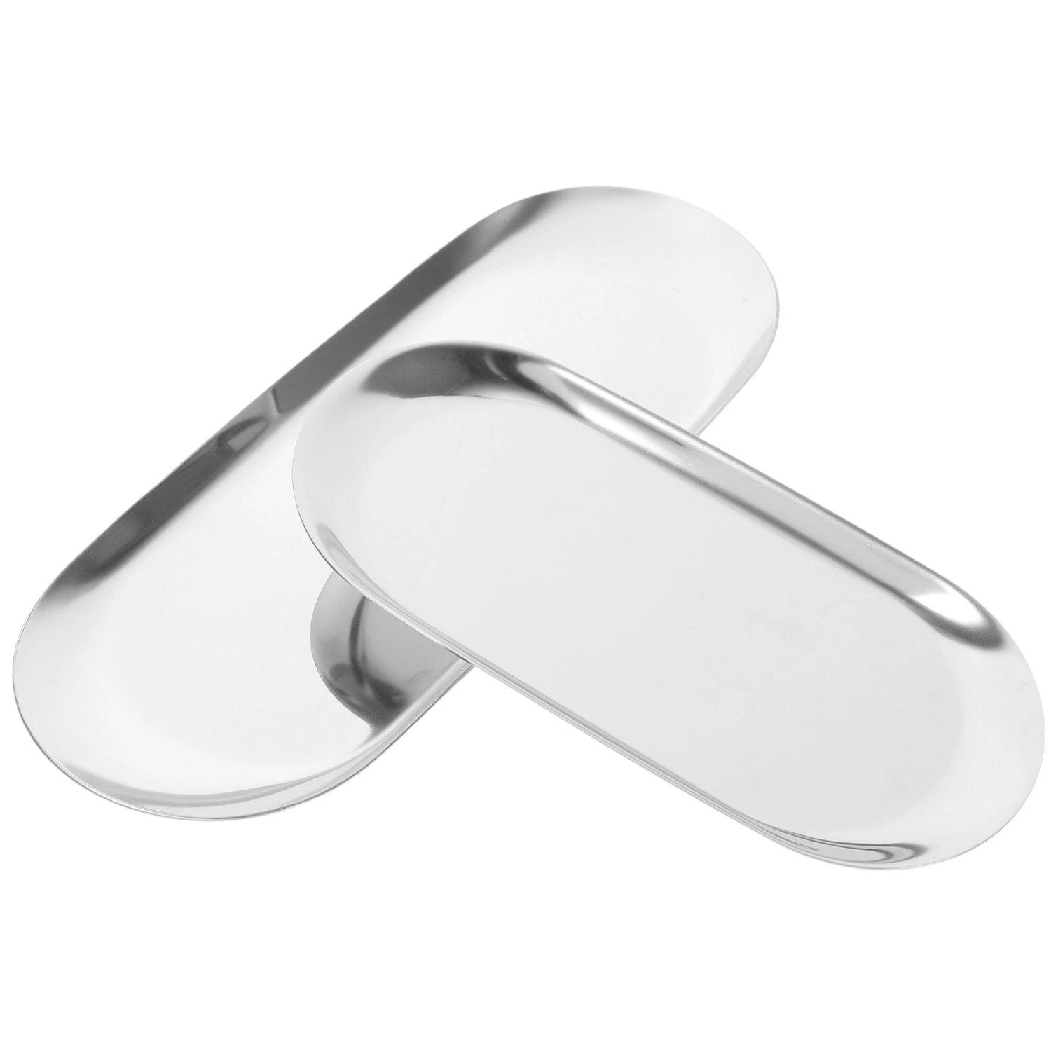 2pcs Oval Metal Jewelry Tray Stainless Steel Jewelry Tray Desktop Jewelry Display Plate