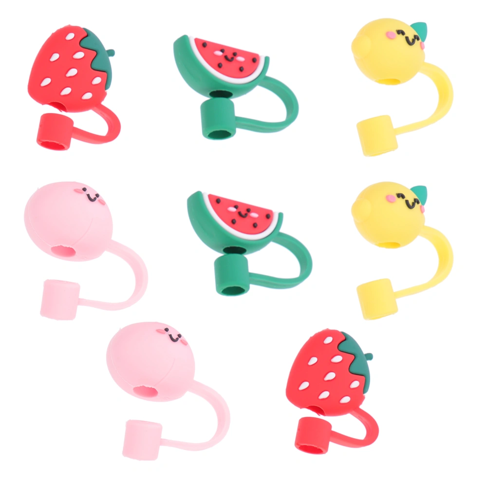 8pcs Fruit Theme Straw Silicone Cap Decorative Cartoon Straw End Plug Adorable Straw Protector