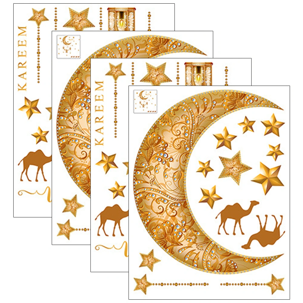 2 Sets Ramadan Decorations Eid Mubarak Wall Stickers Moon Stars Wall Decals