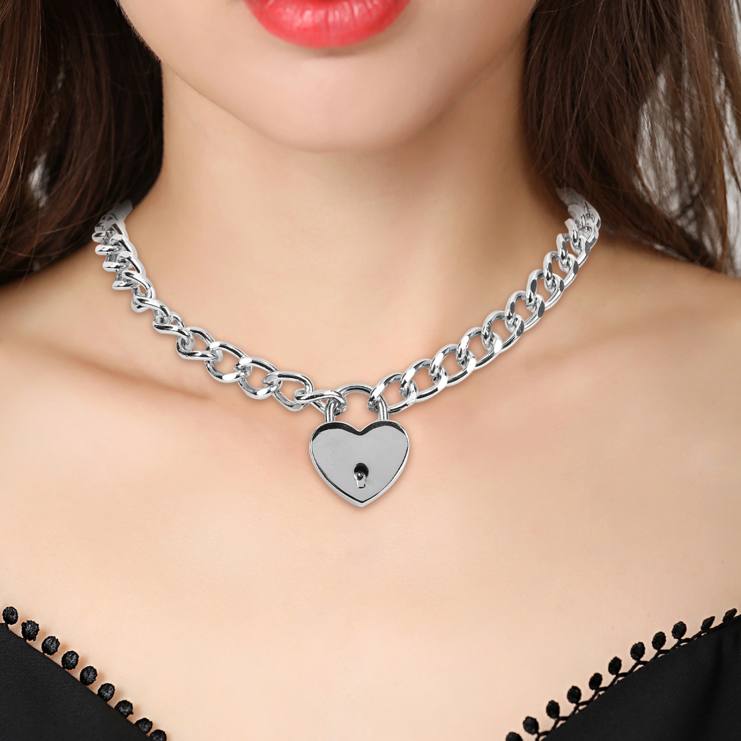 Heart Padlock Necklace Padlock Choker with Lock and Key for Men and Women