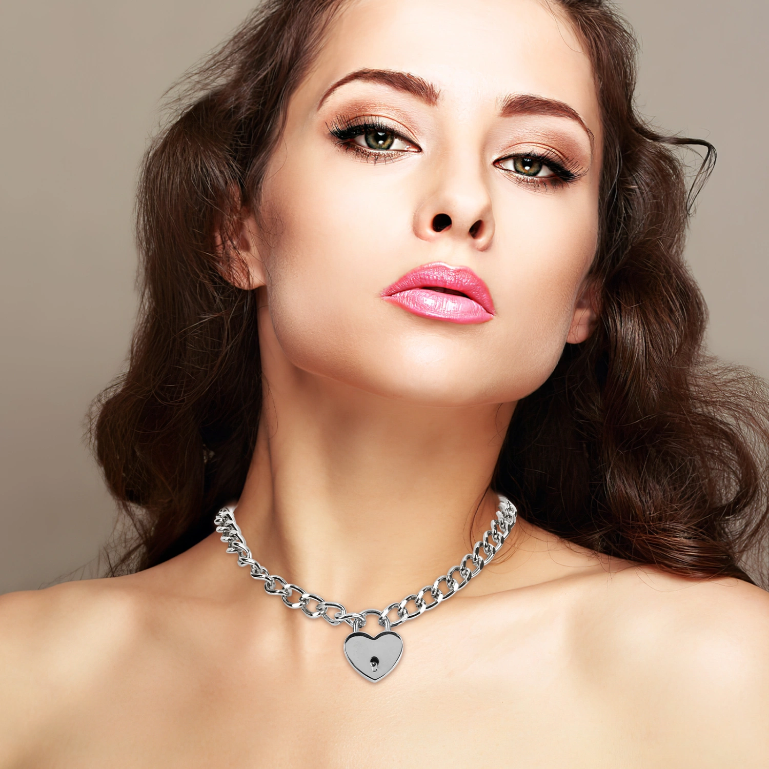 Heart Padlock Necklace Padlock Choker with Lock and Key for Men and Women