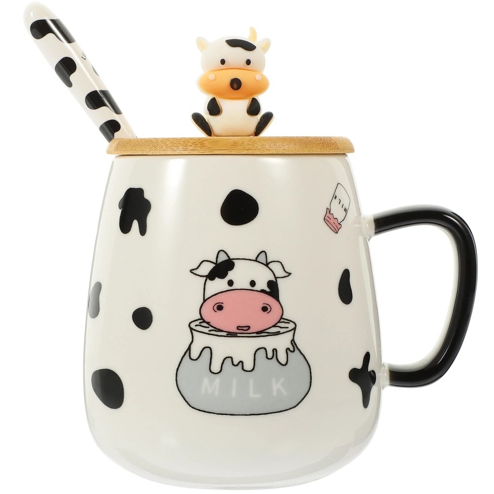 1 Set of Cow Printing Ceramic Mug Cartoon Water Cup Covered Water Mug Multi-use Ceramic Mug