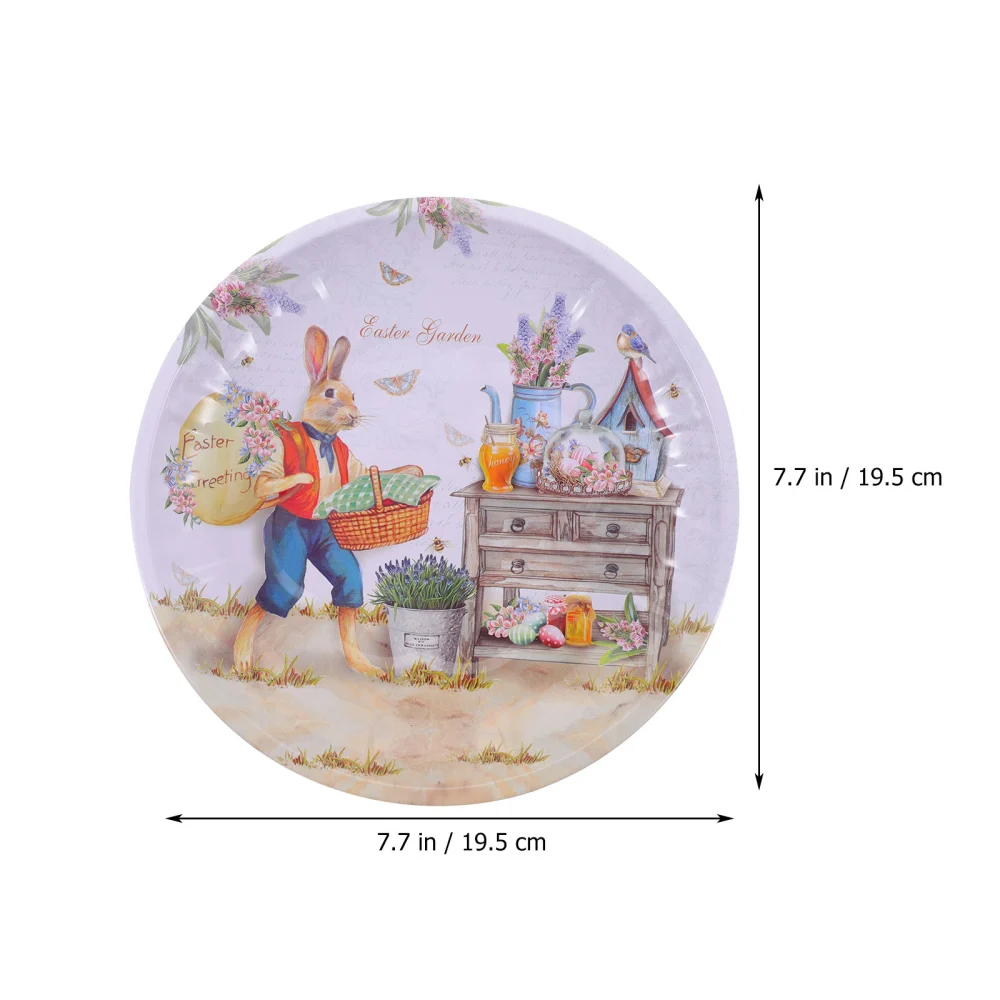 2pcs Creative Easter Theme Fruit Plate Sturdy Iron Nut Tray Decorative Bunny Pattern Dish