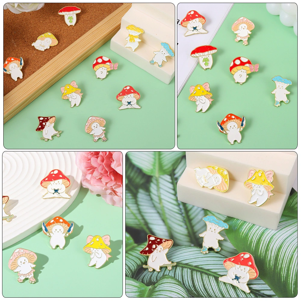 10Pcs Small Mushroom Brooch Adorable Cartoon Brooch Mushroom Pin Lapel Pin Lovely Brooch