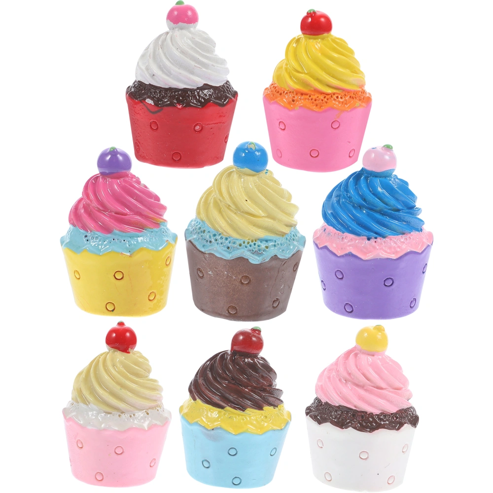 8pcs Resin Simulated Cupcake Ornaments DIY Crafts Fridge Magnets Keychain Accessories