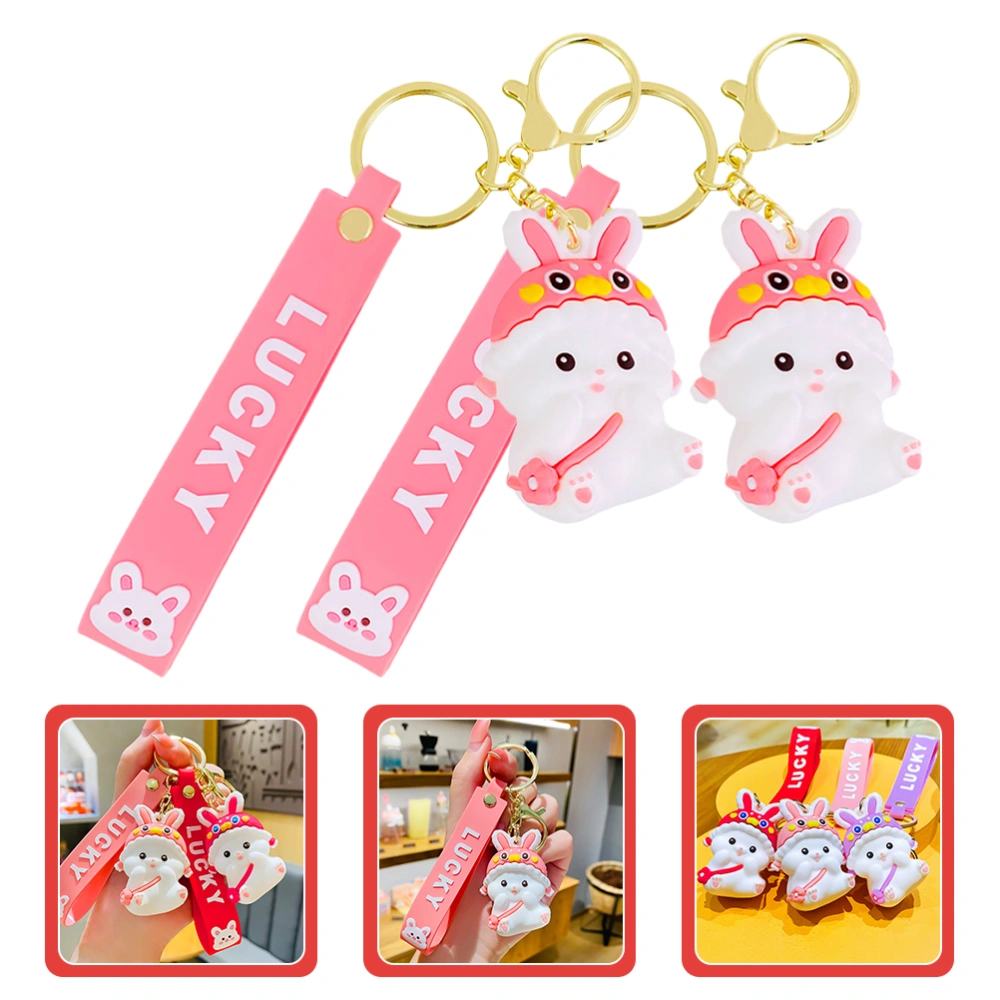 2Pcs Cartoon keychains Lovely Rabbit Key Rings Adorable Keychain New Year Gift