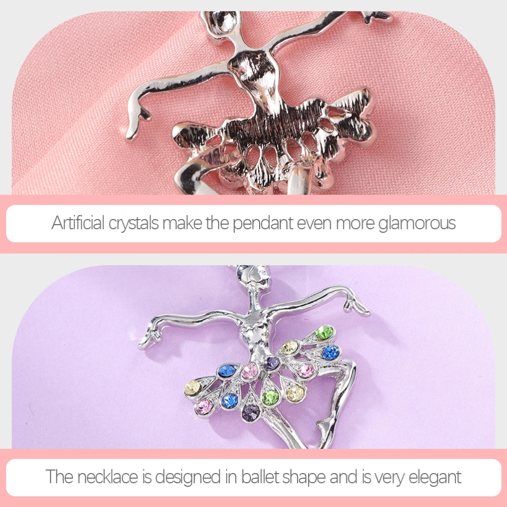 2pcs Ballet Girl Charm Necklace Rhinestones Inlaid Ballet Dancer Clavicle Chain