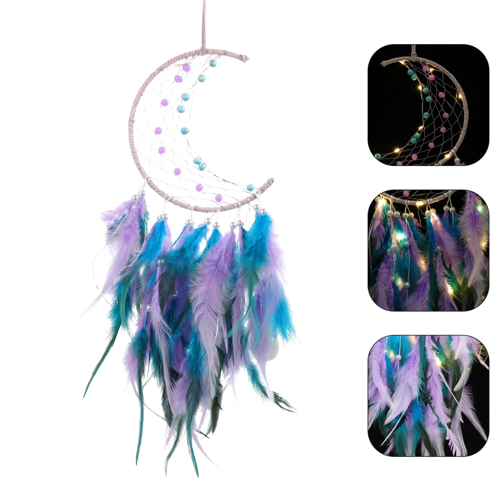 Moon Dream Catcher with Light Girls Room Hanging Decor Bedroom Decoration Gift