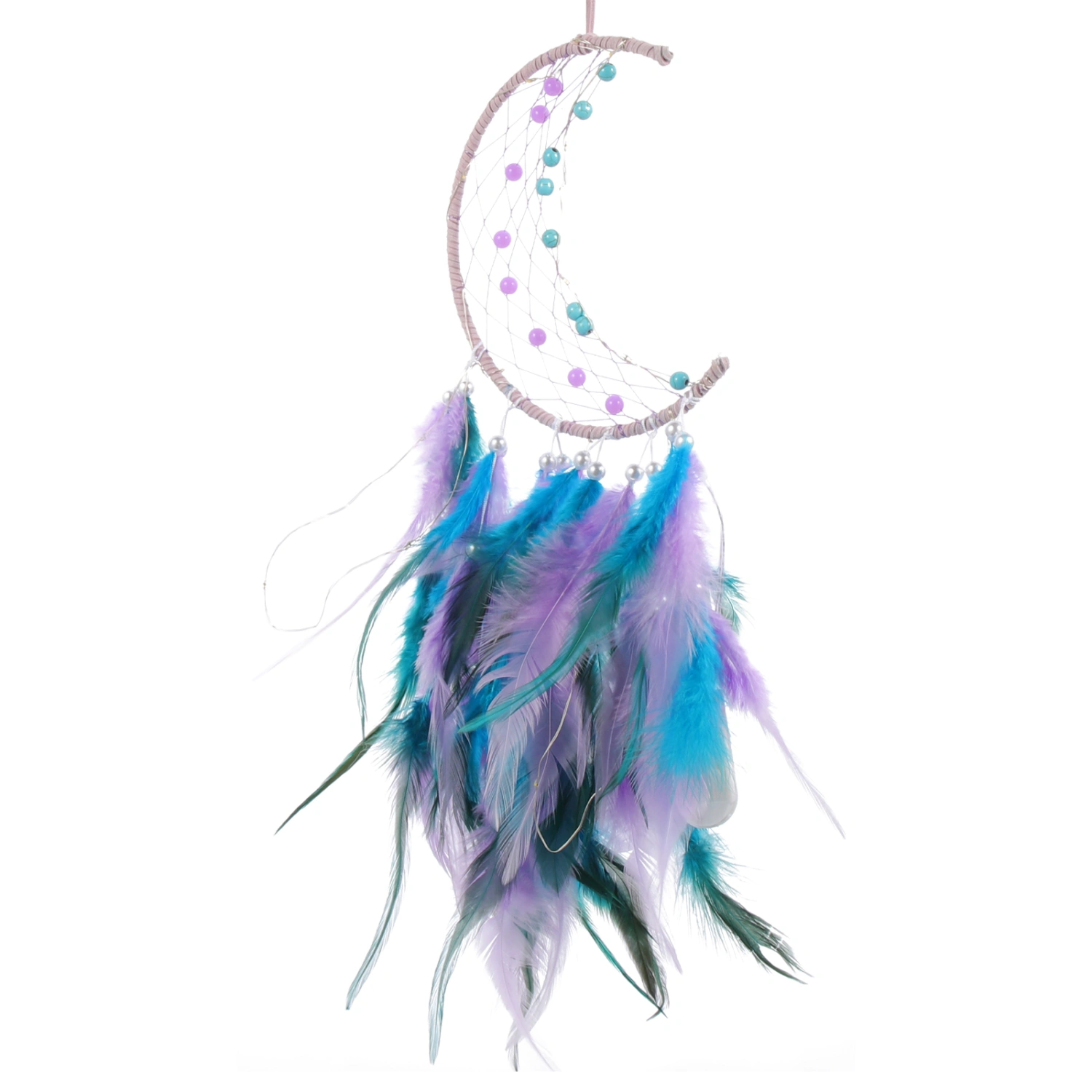 Moon Dream Catcher with Light Girls Room Hanging Decor Bedroom Decoration Gift
