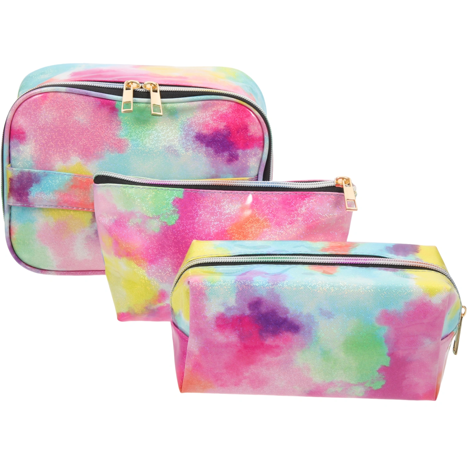 3PCS Tie-Dye Makeup Bags Toiletry Handle Bag Portable Travel Toiletries Pouch Cosmetic Bag Set