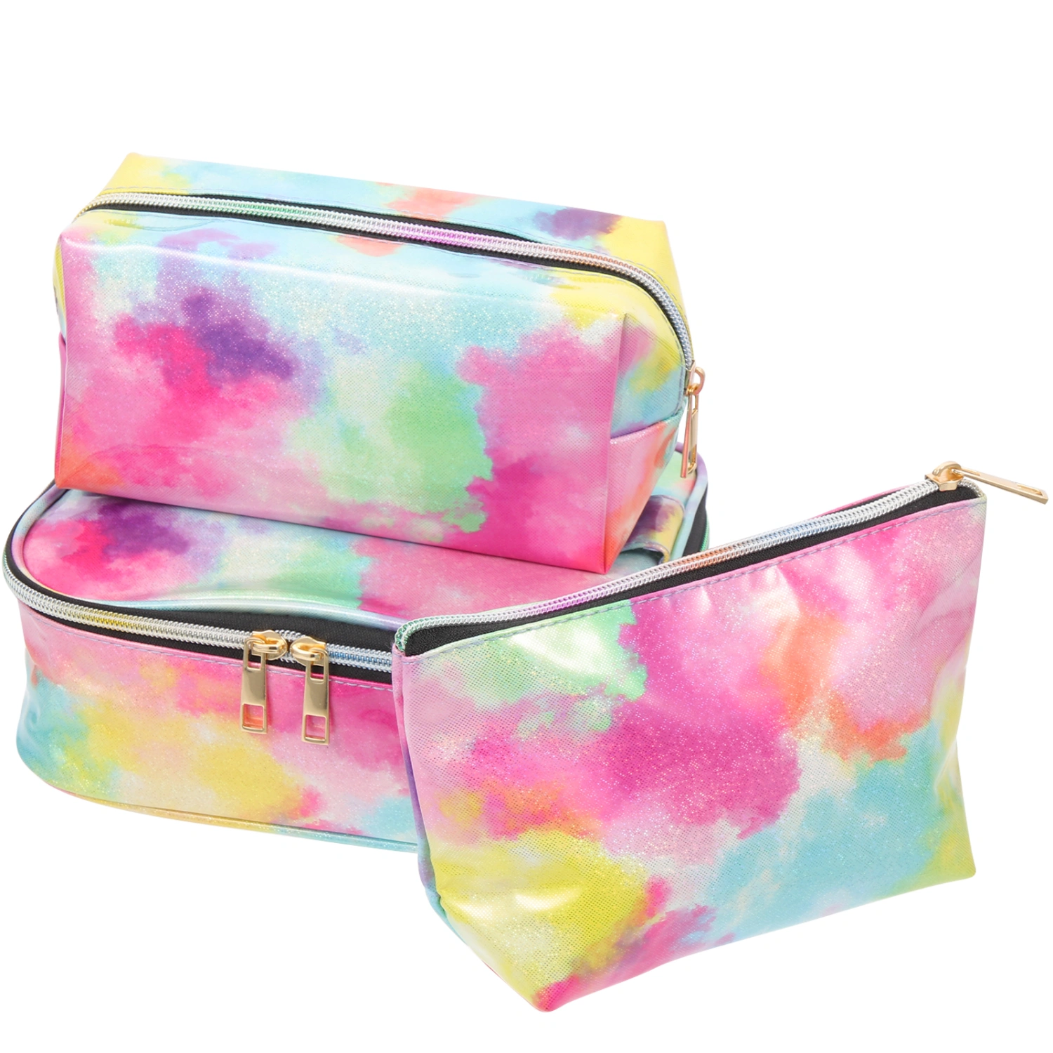 3PCS Tie-Dye Makeup Bags Toiletry Handle Bag Portable Travel Toiletries Pouch Cosmetic Bag Set