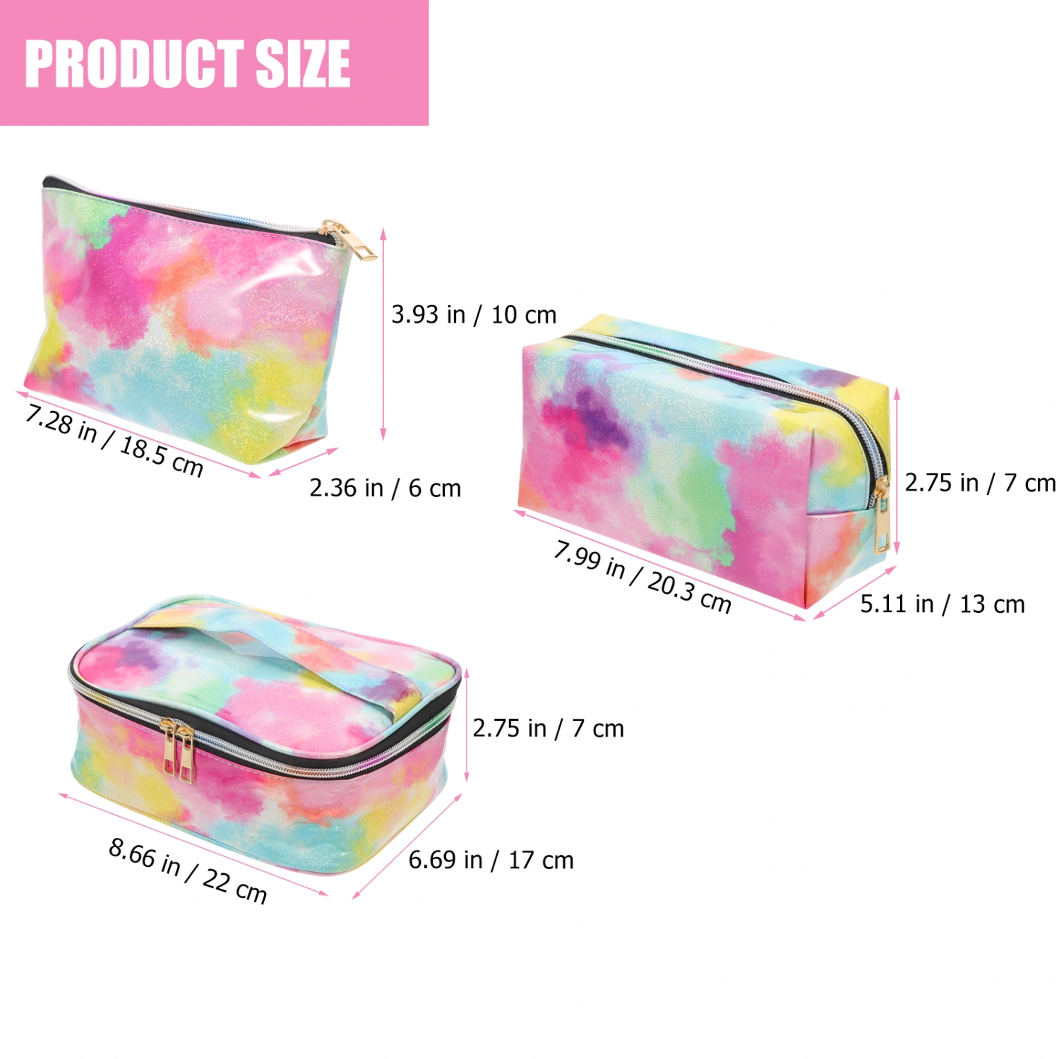3PCS Tie-Dye Makeup Bags Toiletry Handle Bag Portable Travel Toiletries Pouch Cosmetic Bag Set