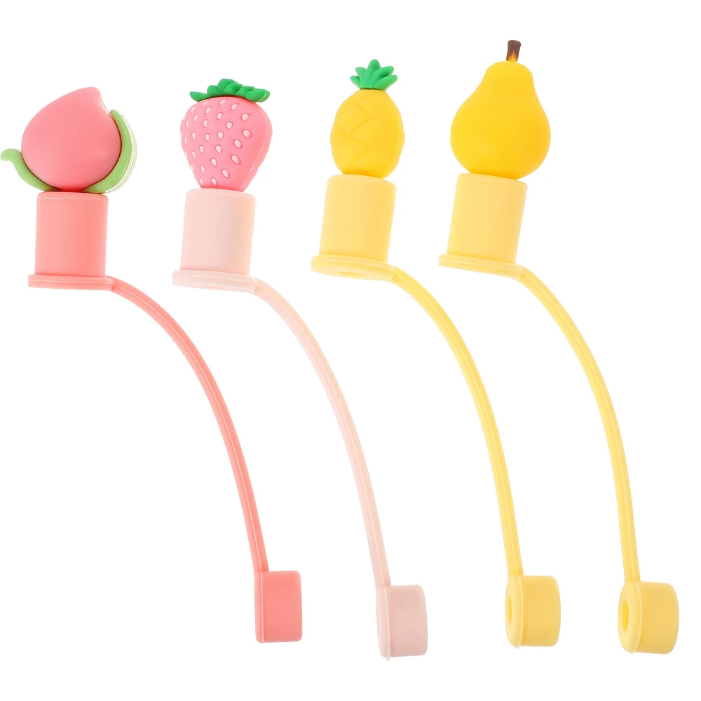 4pcs Cartoon Fruits Straw Covers Adorable Straw Dust Covers Drinking Straw Caps Small Straw Caps