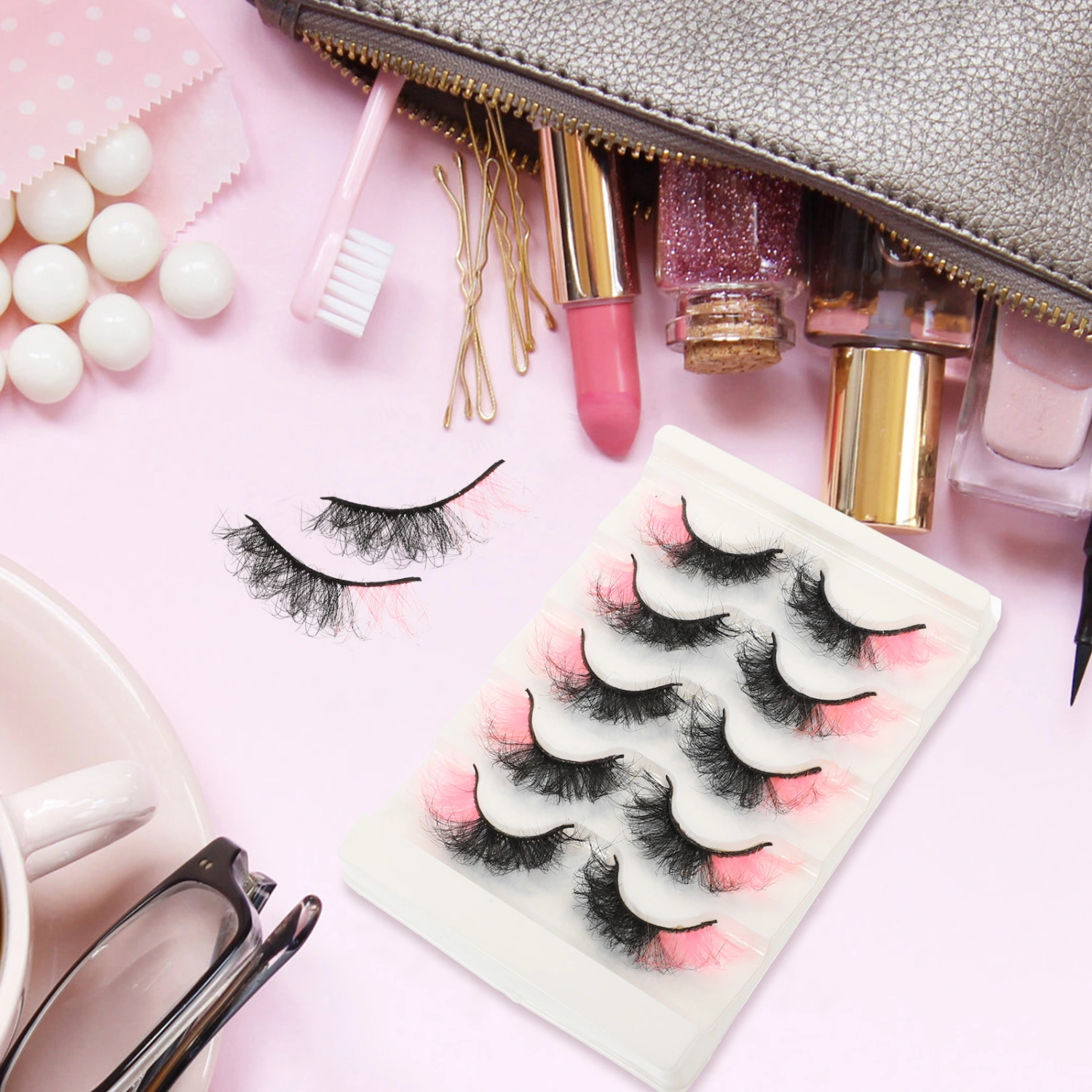 5 Pairs Makeup Lash Strip Curly Eyelashes Strip Colorful End Eyelash Makeup Eyelash Makeup Supplies