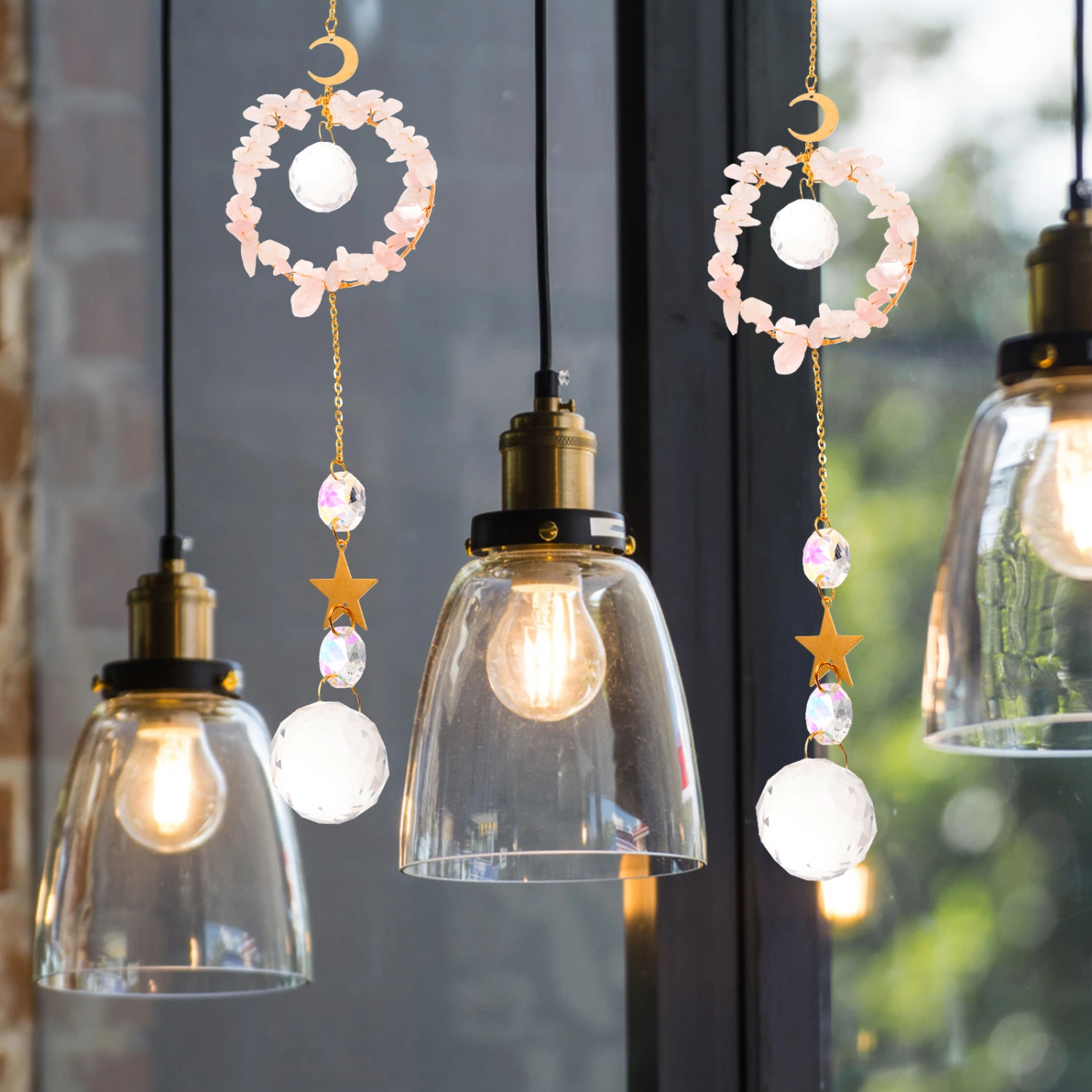 Natural Crystal Stone Suncatcher Ornament Hanging Pendant Suncatcher Decoration