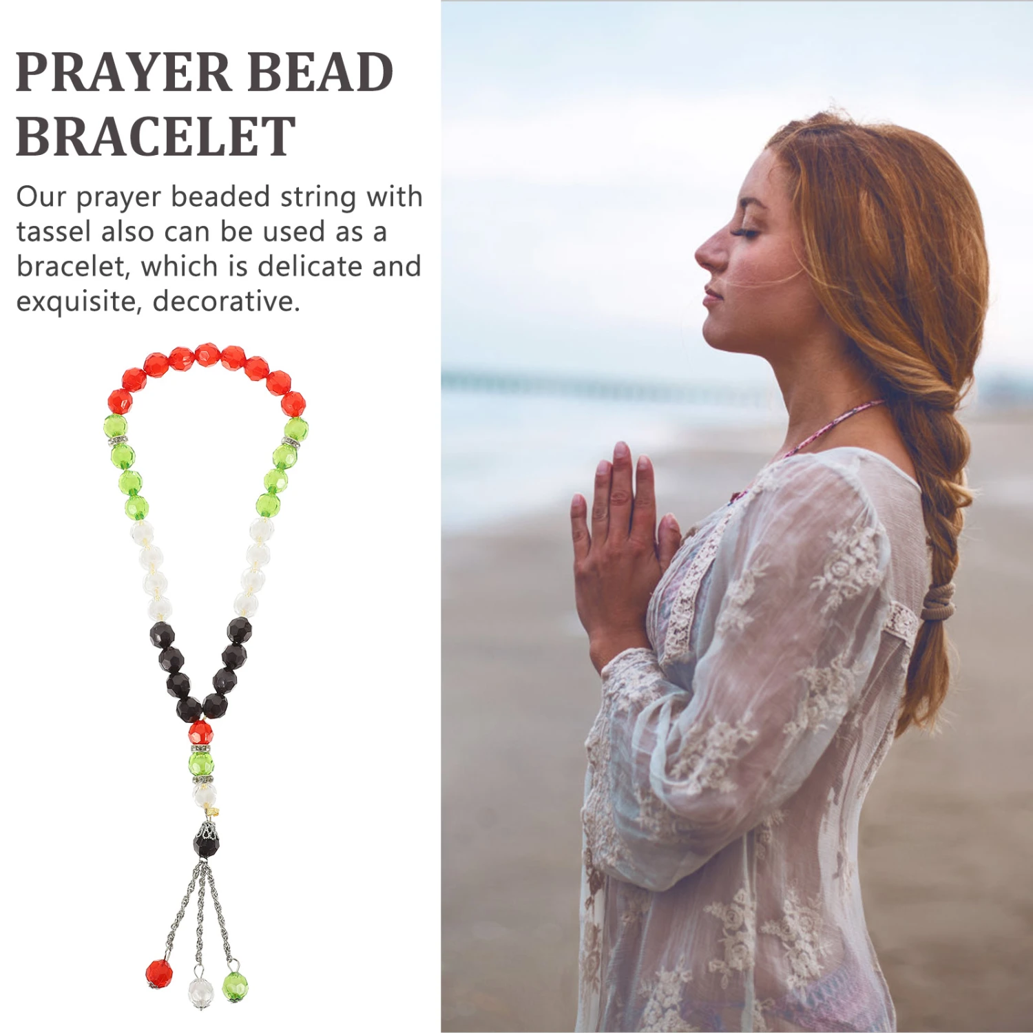 6pcs Prayer Beads Bracelet Acrylic Worry Beads Rosary Muslim 33-beads Bracelet With Tassel