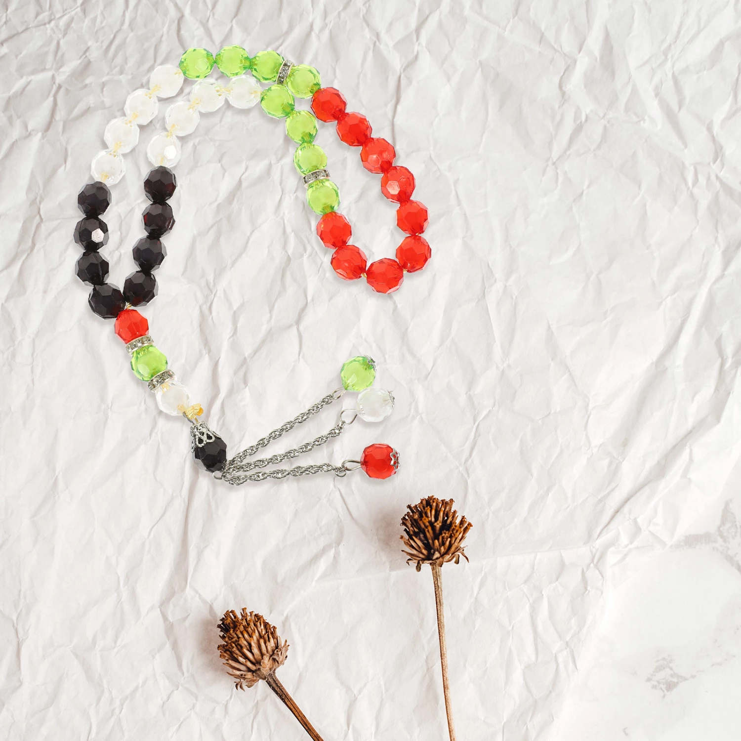 6pcs Prayer Beads Bracelet Acrylic Worry Beads Rosary Muslim 33-beads Bracelet With Tassel