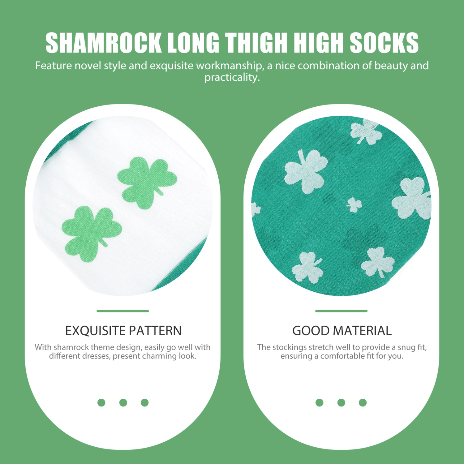 3 Pairs St. Patrick Day Knee Thigh High Socks Shamrock Long Thigh High Socks