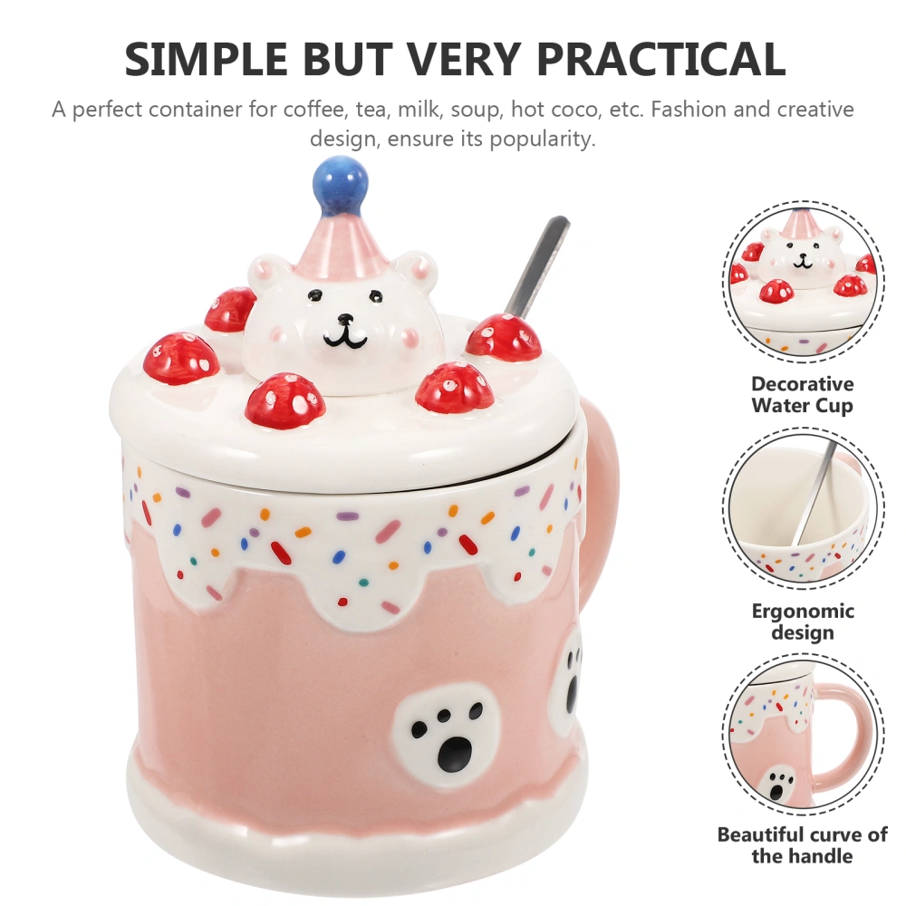 1 Set of Bear Printing Ceramic Mug Cartoon Water Cup Covered Water Mug Multi-use Ceramic Mug