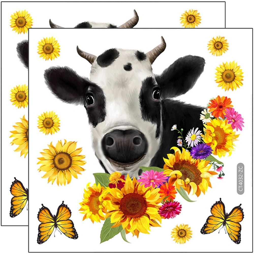 2 Sets of Sunflower Cow Wall Decals DIY Wall Decorative Children's Room Wall Stickers