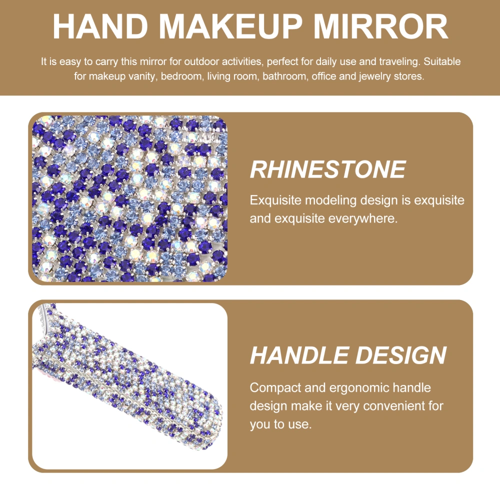 Rhinestone Inlaid Makeup Mirror Makeup Vanity Mirror Hand Held Mirror for Women