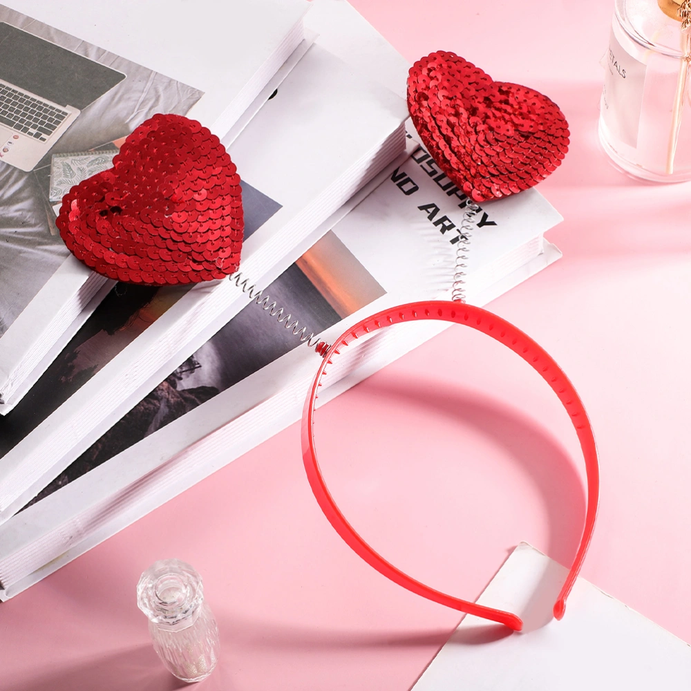 4pcs Sequins Heart Headband Love Heart Hair Hoops Valentine's Day Party Headdress