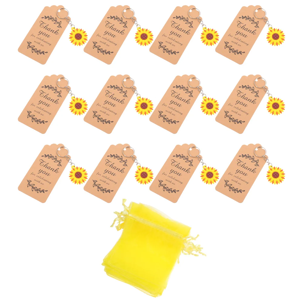 12 Sets of Sunflower Keychains Summer Autumn Sunflower Favors Party GIft Tags Gift Bags