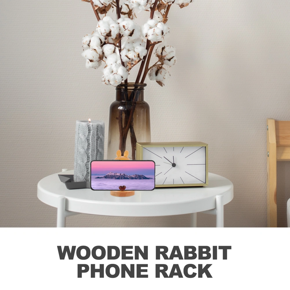 Wooden Rabbit Phone Rack Phone Display Stand Phone Holder Desktop Ornament