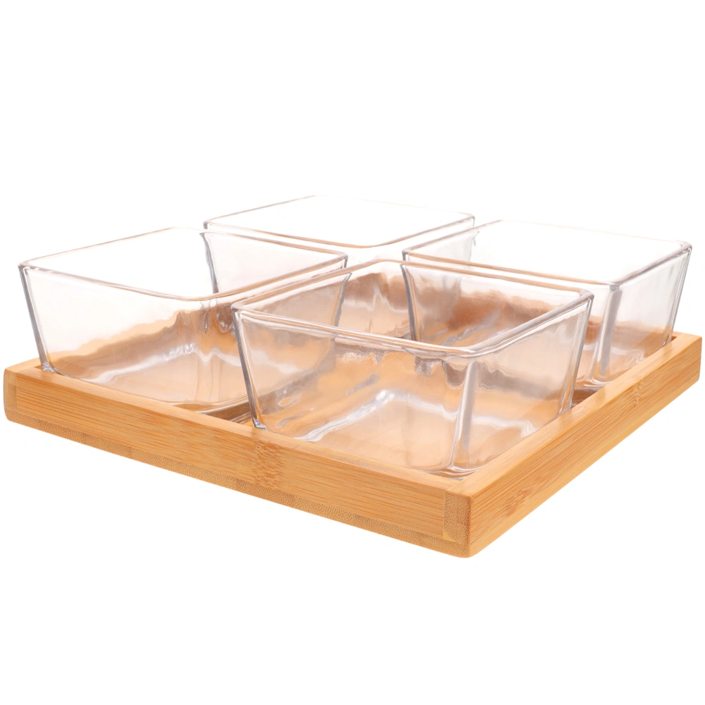 1 Set Glass Serving Dishes Snacks Plate Food Bowls with Bamboo Serving Tray