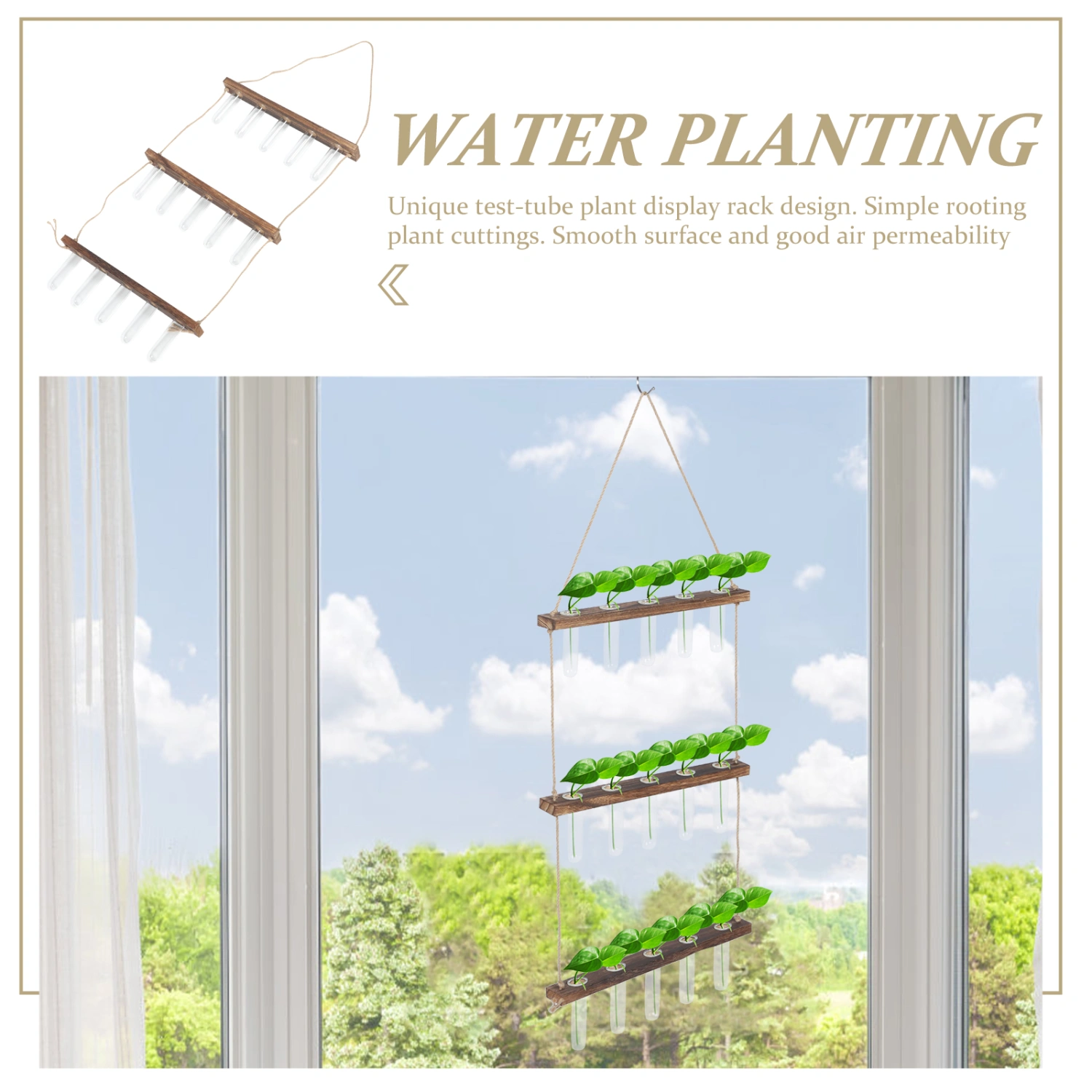 1 Set of Plant Propagation Tubes Hanging Plant Terrariums Wooden Stand Hydroponic Tube Planters