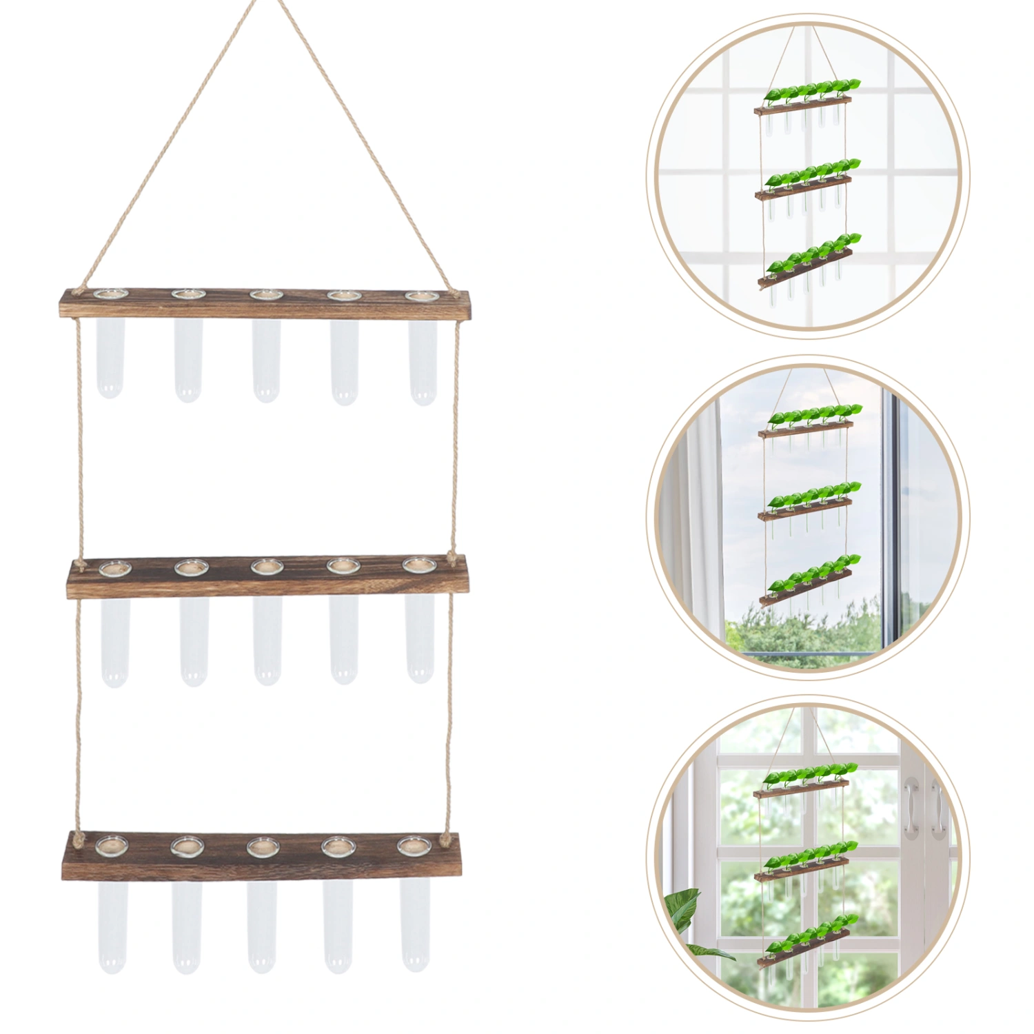 1 Set of Plant Propagation Tubes Hanging Plant Terrariums Wooden Stand Hydroponic Tube Planters