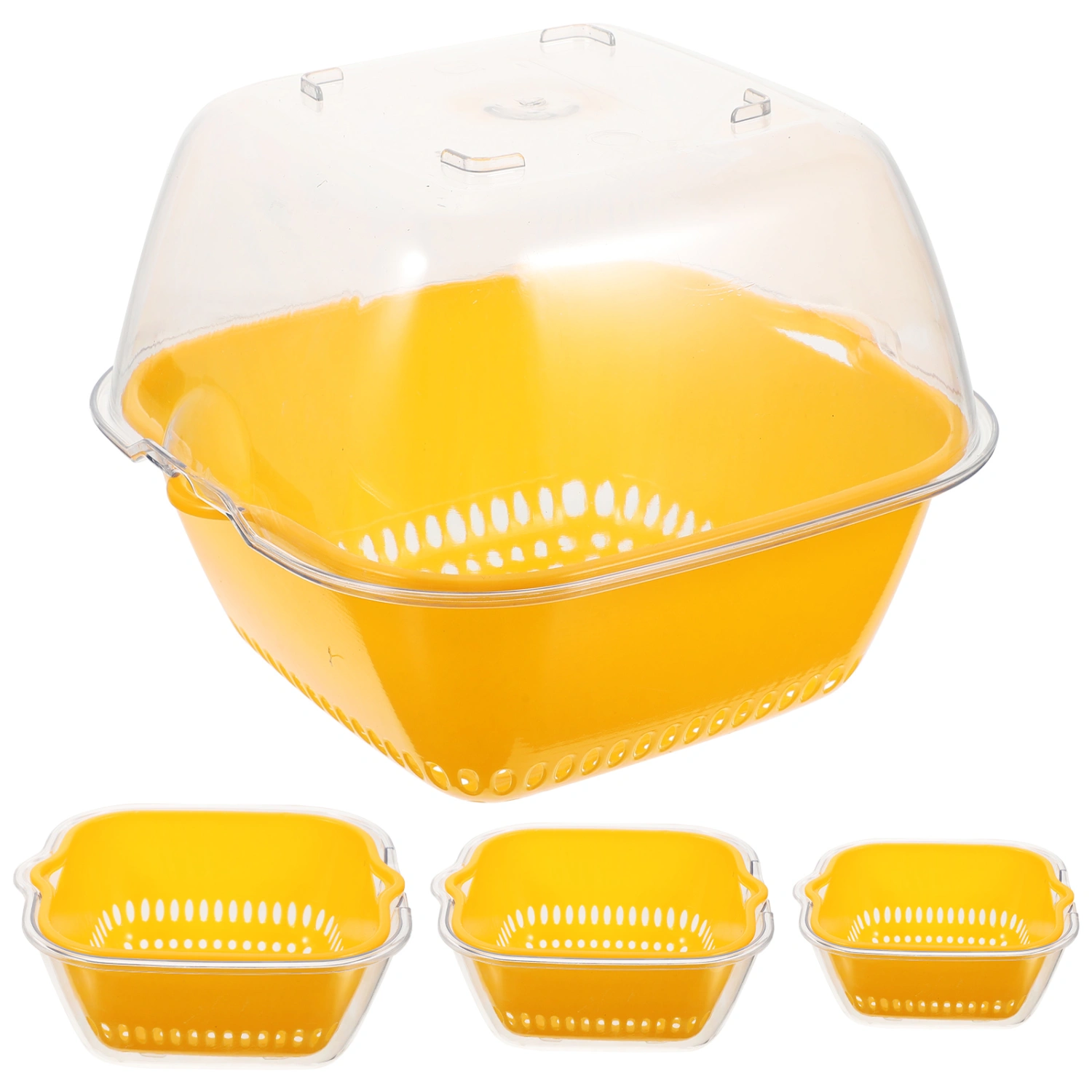 4pcs Plastic Strainer Bowl Double Layered Colander Bowl Fruit Vegetable Washing Basket