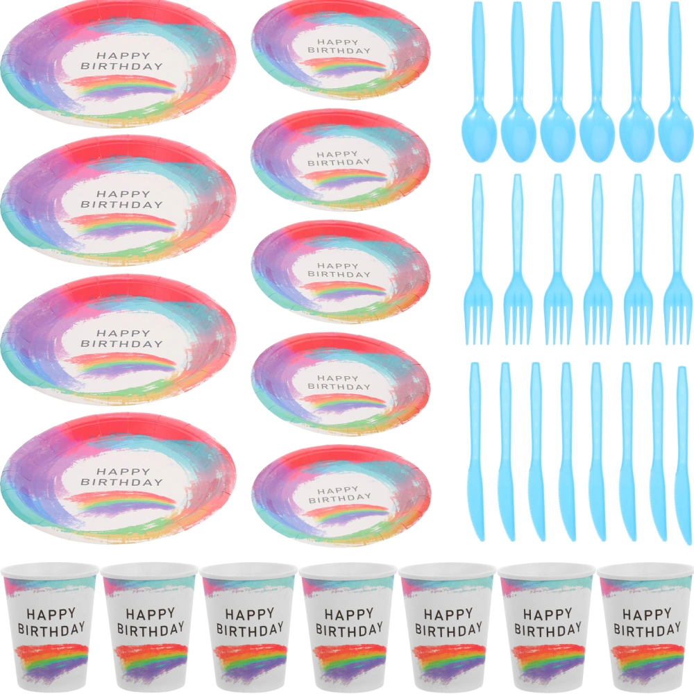 1 Set Rainbow Party Supplies Rainbow Party Tableware Rainbow Plates Cups Forks Spoon