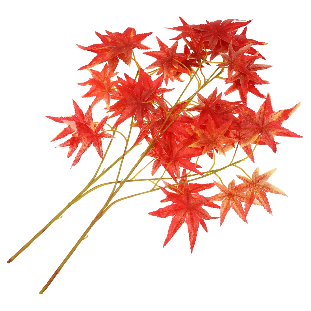 2 pcs Artificial Maple Leaves Branches Faux Fall Maple Leaves Stem Fake Maple Leaves Picks