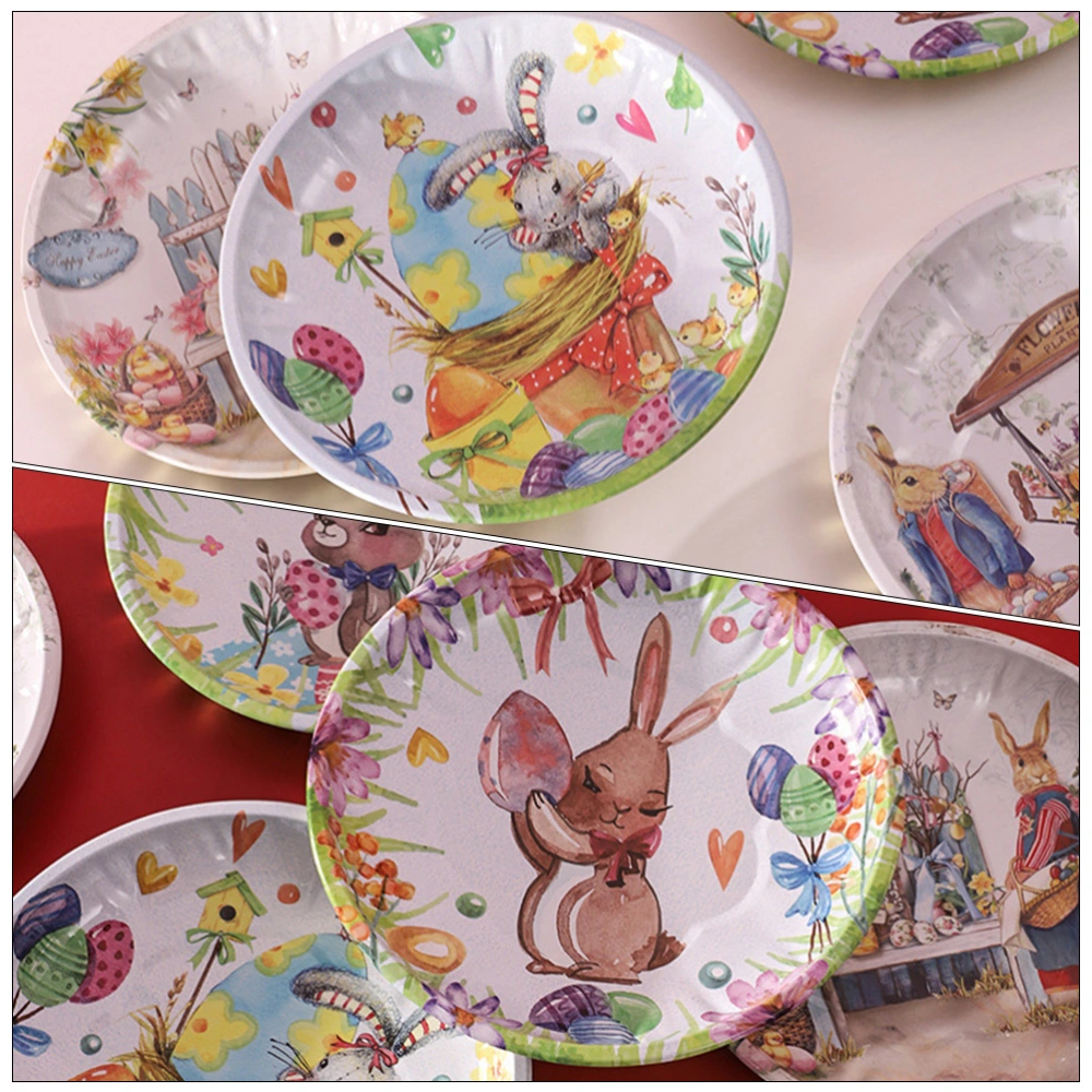 6pcs Easter Rabbit Design Plate Adorable Candy Tray Metal Desktop Cartoon Plate Ornament