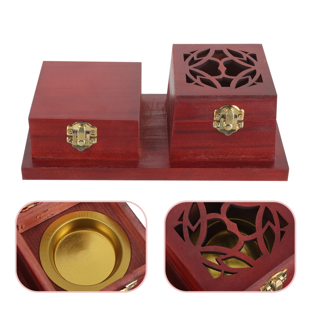 Wooden Incense Holder Desktop Retro Censer Incense Burner Ash Catcher Tray with Incense Box