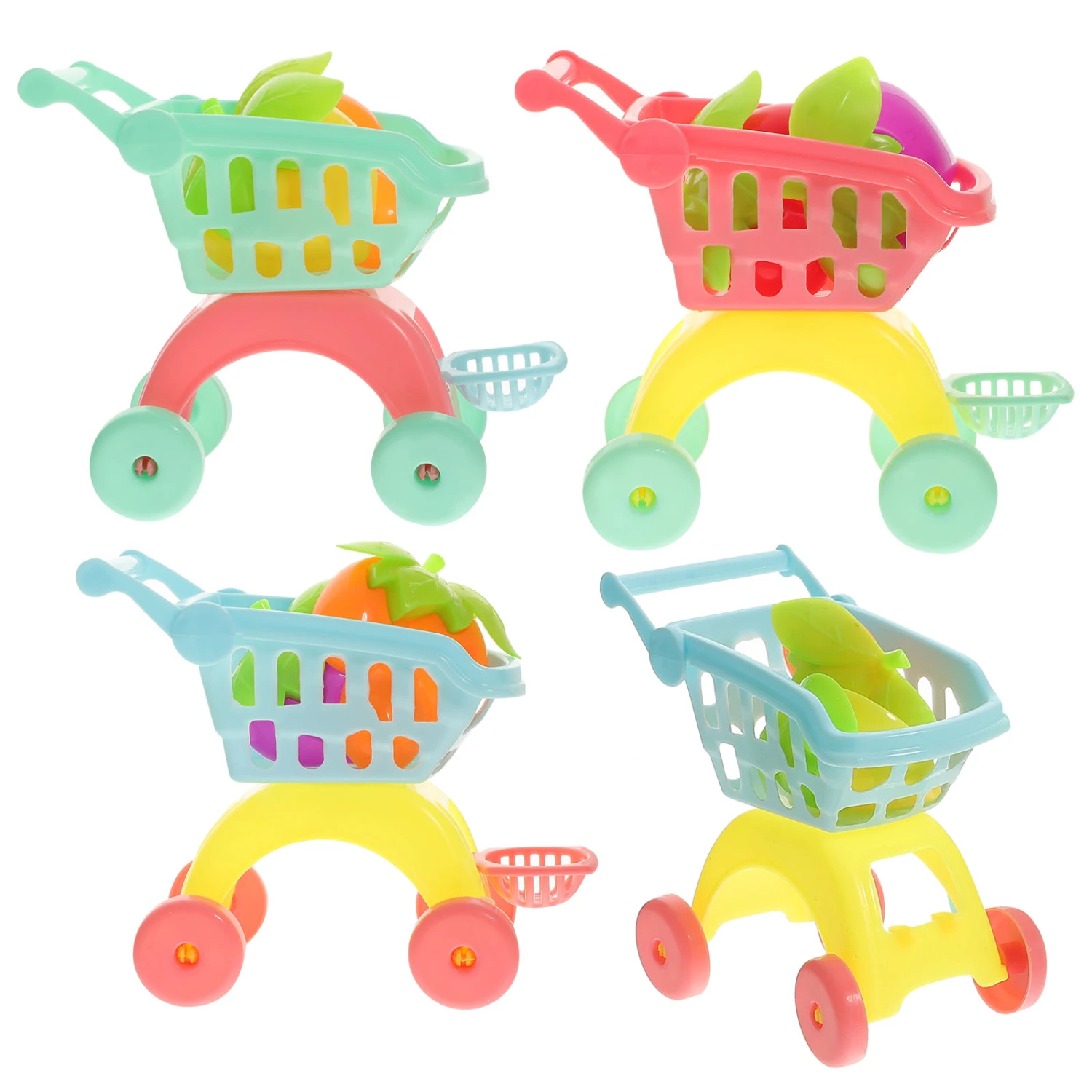 4 Sets Mini Shopping Cart Toy Miniature Supermarket Trolley Kids Pretend Play Toy