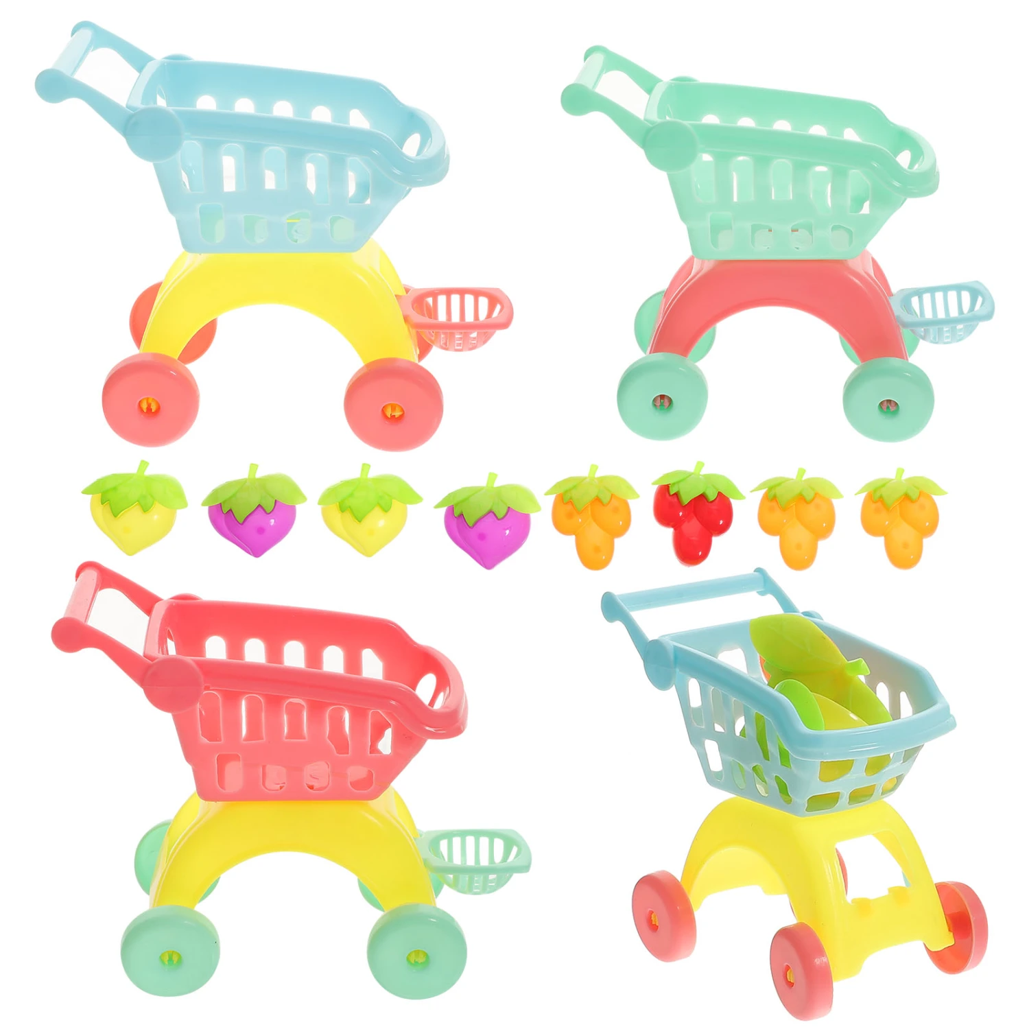 4 Sets Mini Shopping Cart Toy Miniature Supermarket Trolley Kids Pretend Play Toy