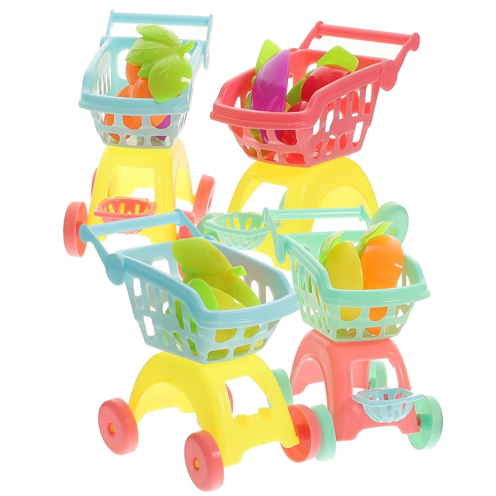 4 Sets Mini Shopping Cart Toy Miniature Supermarket Trolley Kids Pretend Play Toy