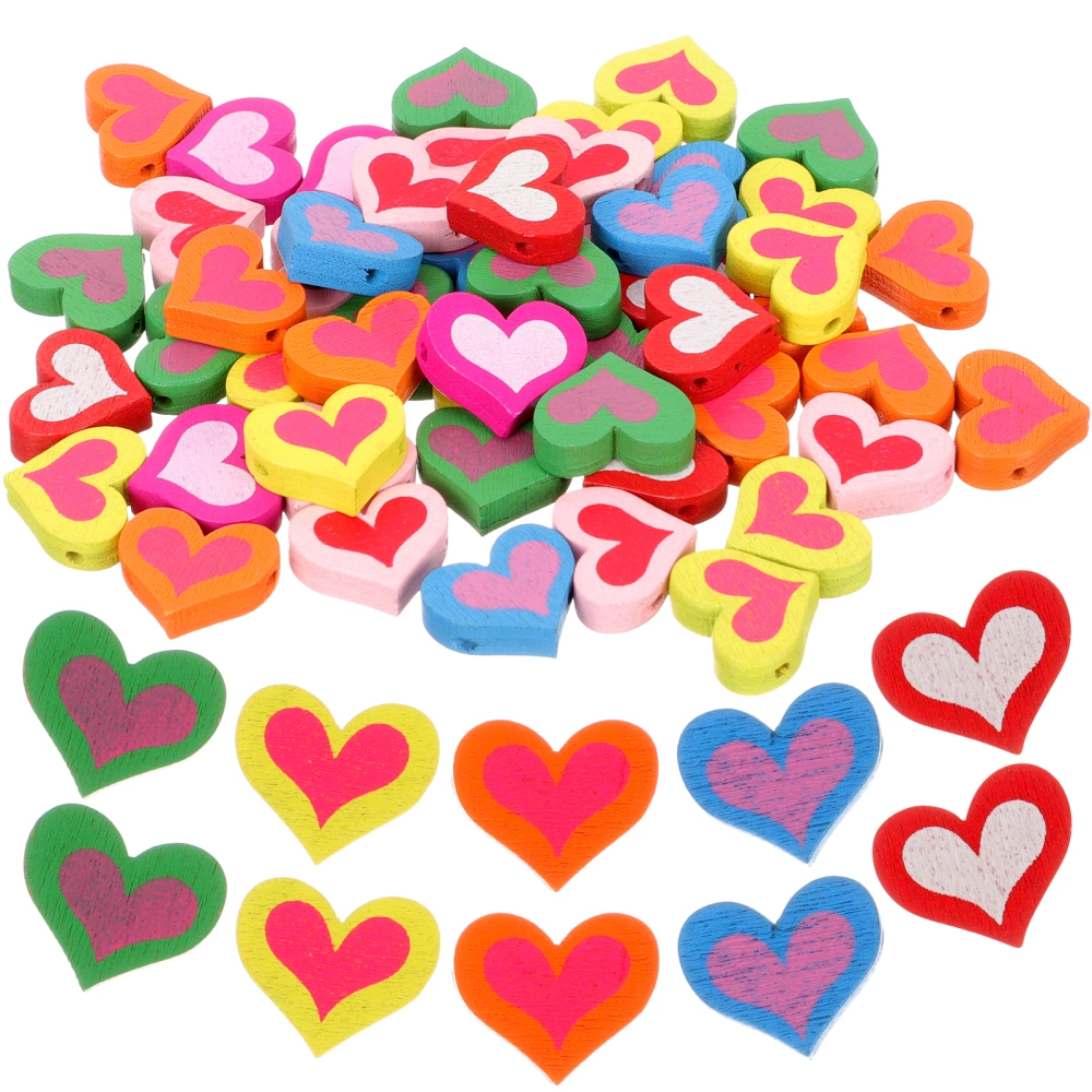 50pcs Crafts Making Beads Wooden Heart Shape Jewelry Valentine's Day Beads